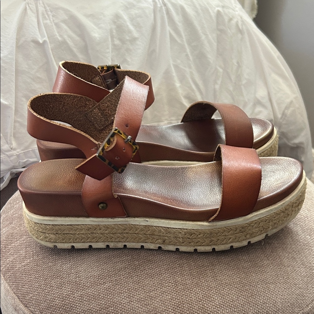 MIA Tan Leather Platform Sandals
